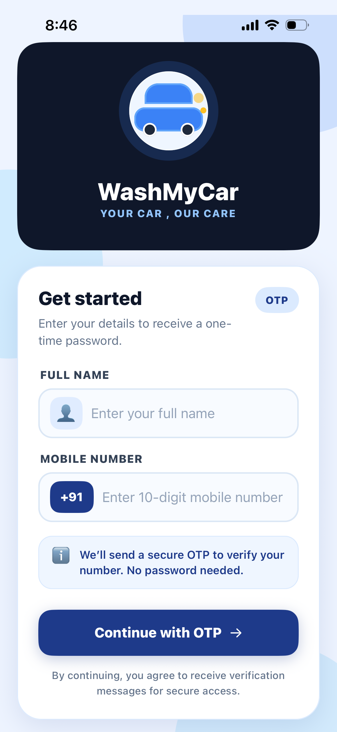 WashMyCar App Screenshot